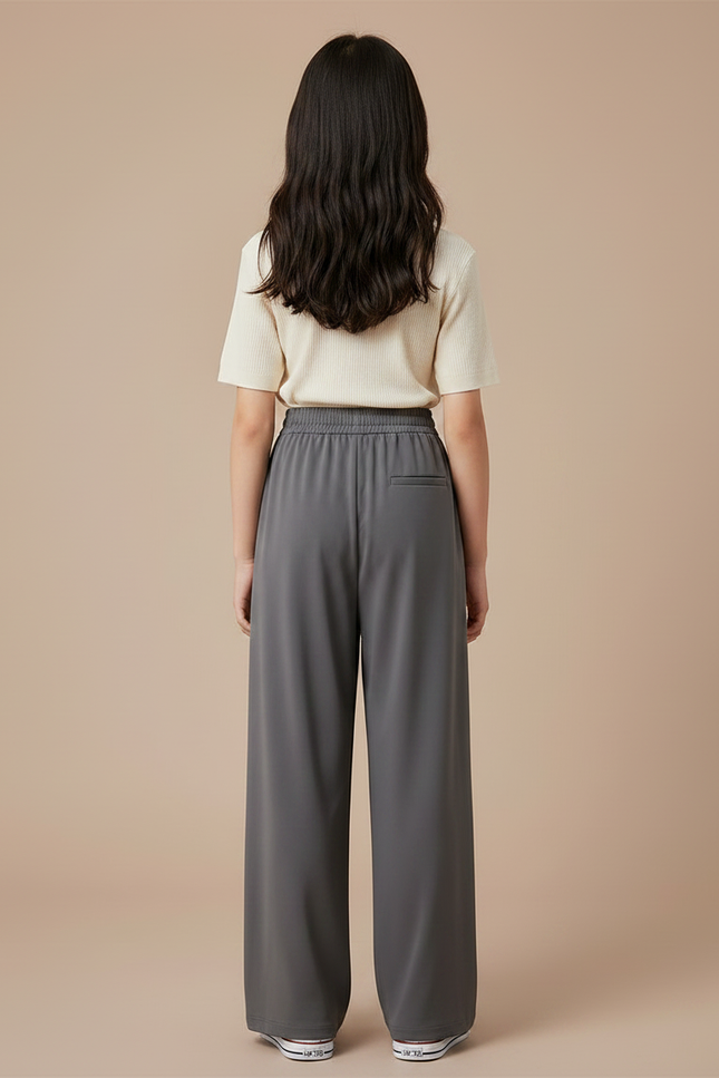 Pantalon À Pince Gris Ample Fluide Décontracté Fille - Viscose - vue 2