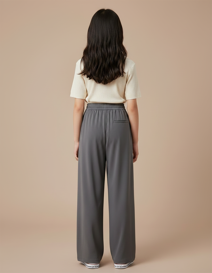 Pantalon À Pince Gris Ample Fluide Décontracté Fille - Viscose - vue 2