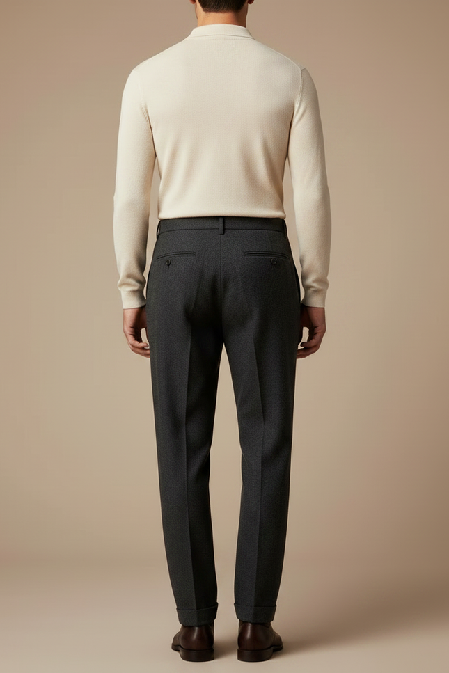Pantalon À Pince Gris Foncé Laine Plissé Droit Homme - vue 2