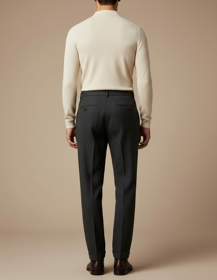 Pantalon À Pince Gris Foncé Laine Plissé Droit Homme - vue 2