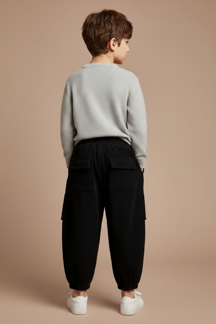 Pantalon À Pince Noir Côtelé Ample Enfant - Cordé - vue 2
