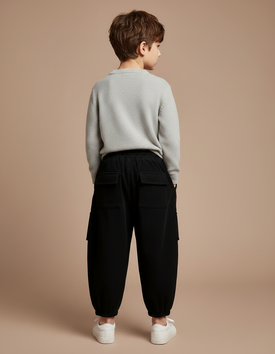 Pantalon À Pince Noir Côtelé Ample Enfant - Cordé - vue 2