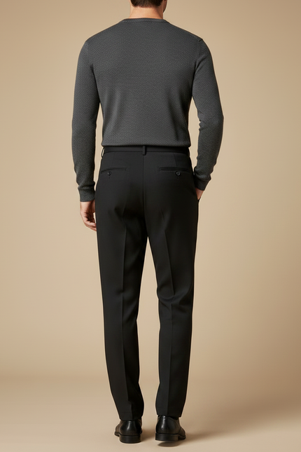 Pantalon À Pince Noir Plissé Taille Haute Homme - Gabardine - vue 2