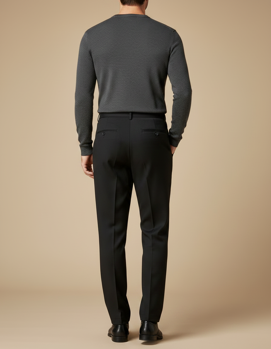 Pantalon À Pince Noir Plissé Taille Haute Homme - Gabardine - vue 2