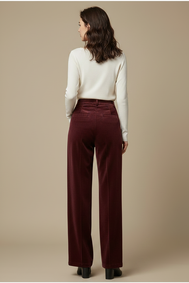 Pantalon À Pince Bordeaux Velours Ample Décontracté Chaud - Cordé - vue 2