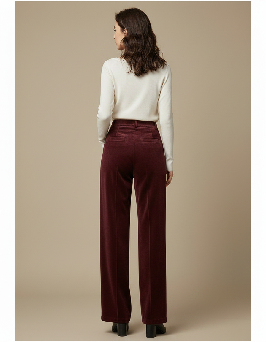 Pantalon À Pince Bordeaux Velours Ample Décontracté Chaud - Cordé - vue 2