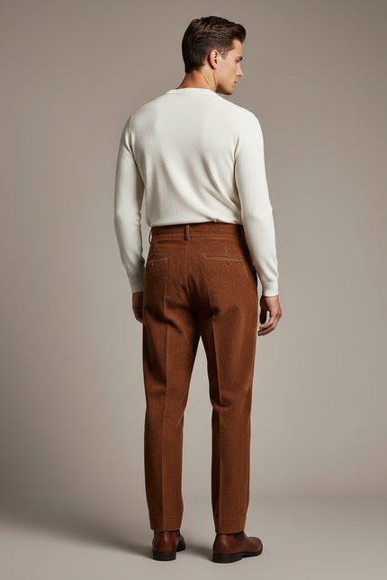 Pantalon À Pince Marron Velours Côtelé Plissé Droit Homme - Cordé - vue 2