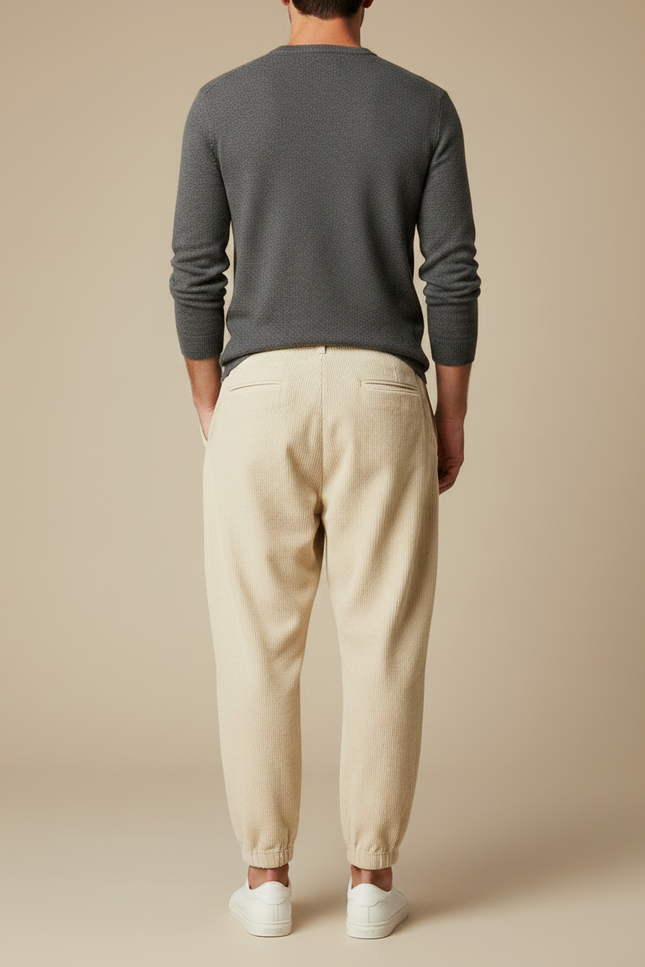 Pantalon À Pince Beige Côtelé Ample Décontracté Homme - Cordé - vue 2