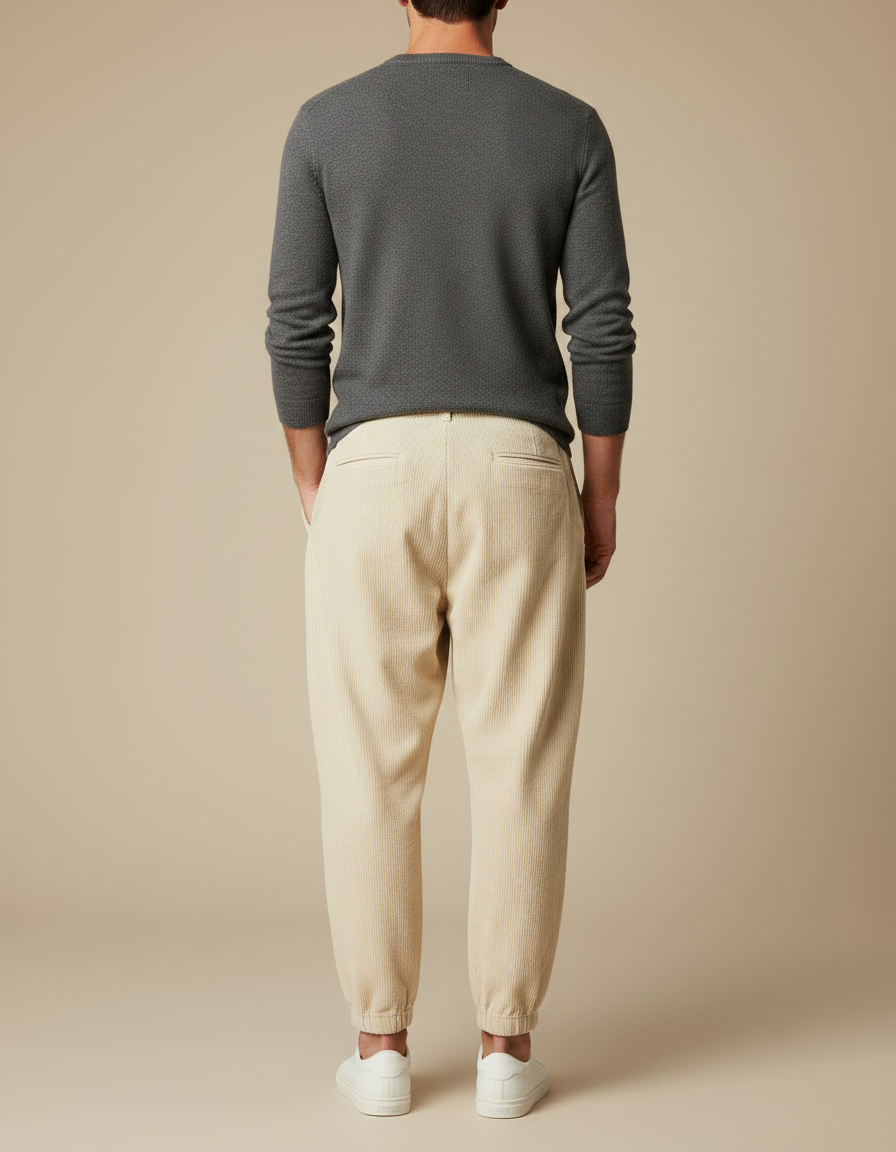 Pantalon À Pince Beige Côtelé Ample Décontracté Homme - Cordé - vue 2