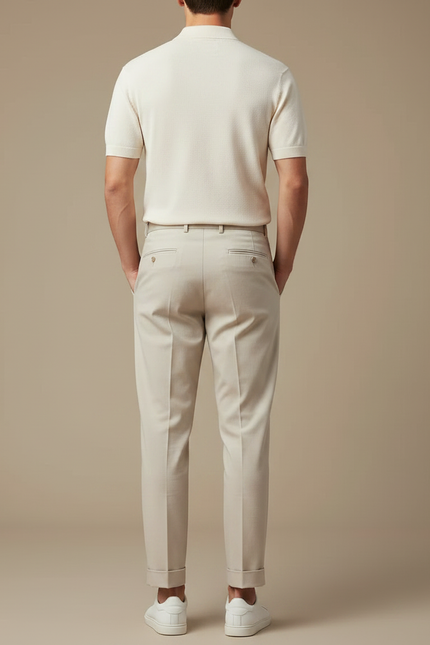 Pantalon À Pince Beige Plissé Tapered Élégant Homme - Gabardine - vue 2