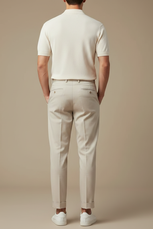 Pantalon À Pince Beige Plissé Tapered Élégant Homme - Gabardine - vue 2