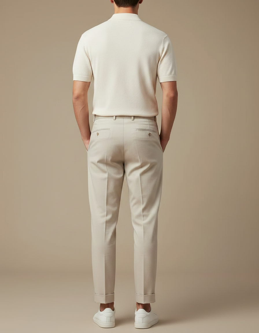 Pantalon À Pince Beige Plissé Tapered Élégant Homme - Gabardine - vue 2
