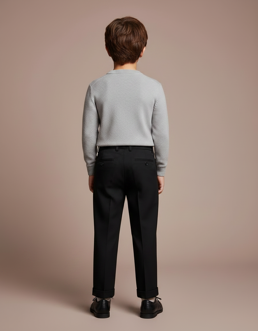 Pantalon À Pince Noir Plissé Élégant Enfant - Gabardine - vue 2