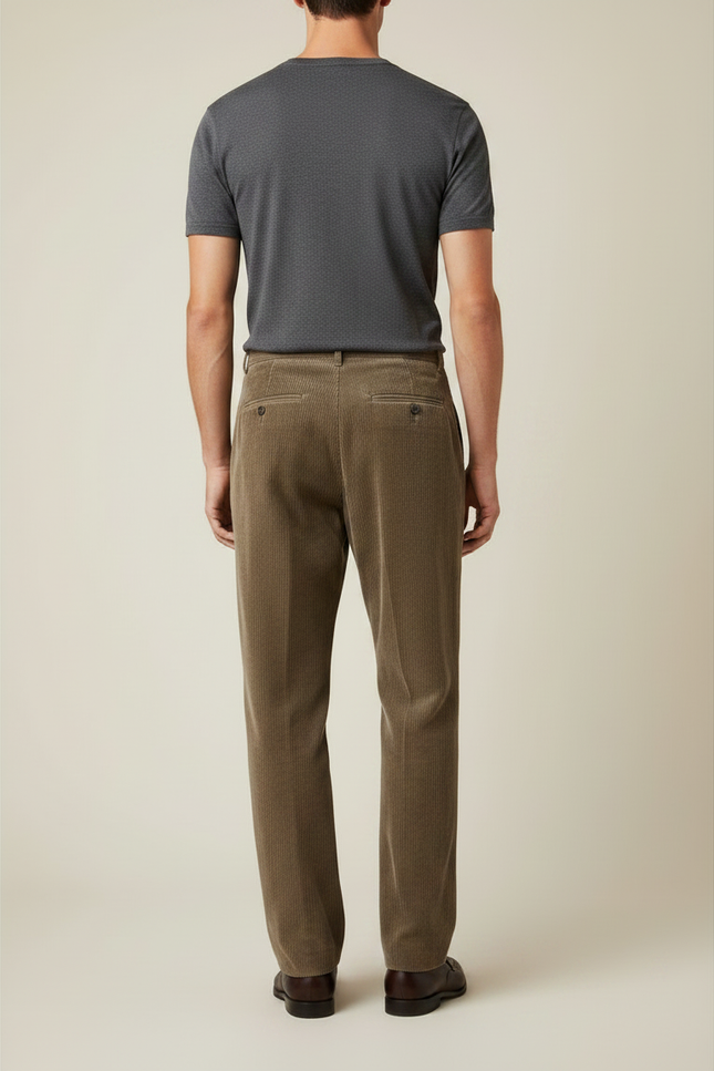 Pantalon À Pince Côtelé Marron Plissé Ample Décontracté Homme - Cordé - vue 2