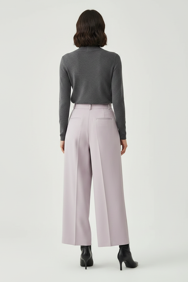 Pantalon À Pince Lavande Ample Plissé Taille Haute - Violet Polyester - vue 2