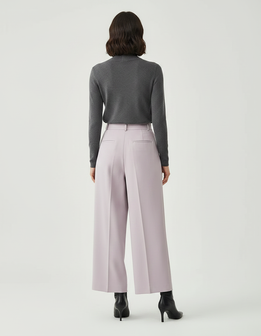 Pantalon À Pince Lavande Ample Plissé Taille Haute - Violet Polyester - vue 2