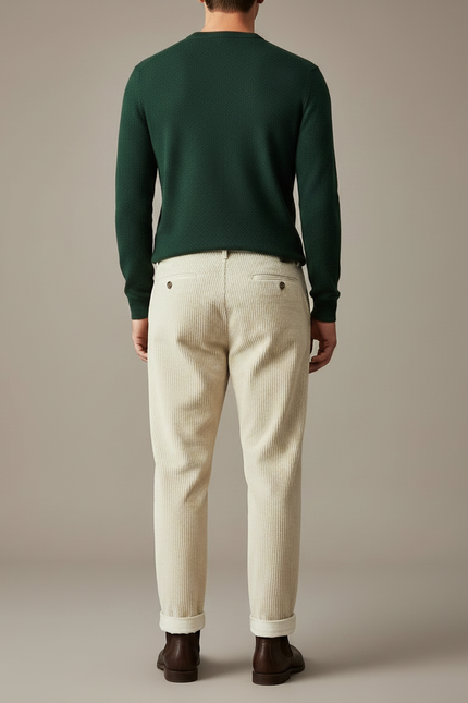 Pantalon À Pince Crème Côtelé Plissé Décontracté Homme - Beige Cordé - vue 2