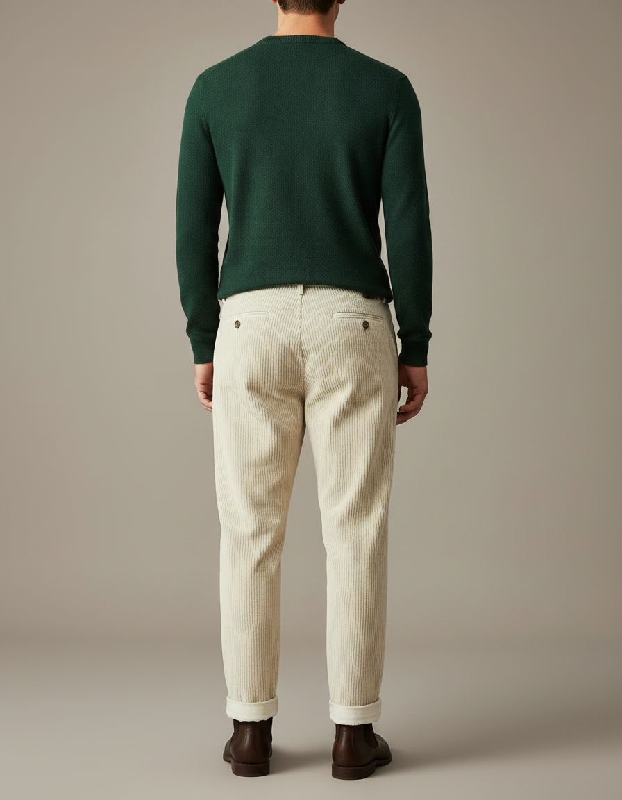 Pantalon À Pince Crème Côtelé Plissé Décontracté Homme - Beige Cordé - vue 2