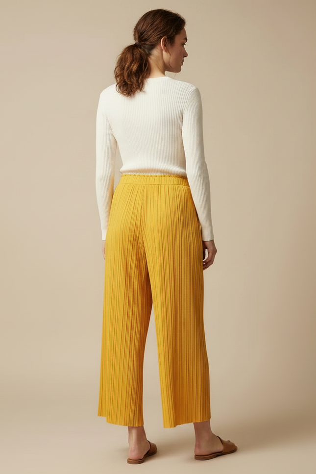 Pantalon À Pince Jaune Plissé Ample Fluide Décontracté - Polyester - vue 2