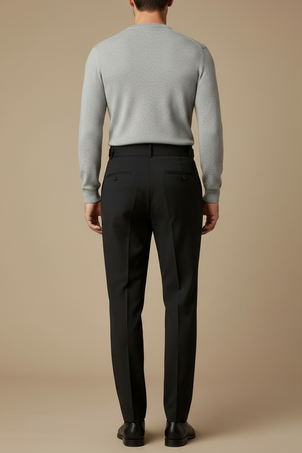Pantalon À Pince Noir Plissé Élégant Slim Homme - Laine - vue 2