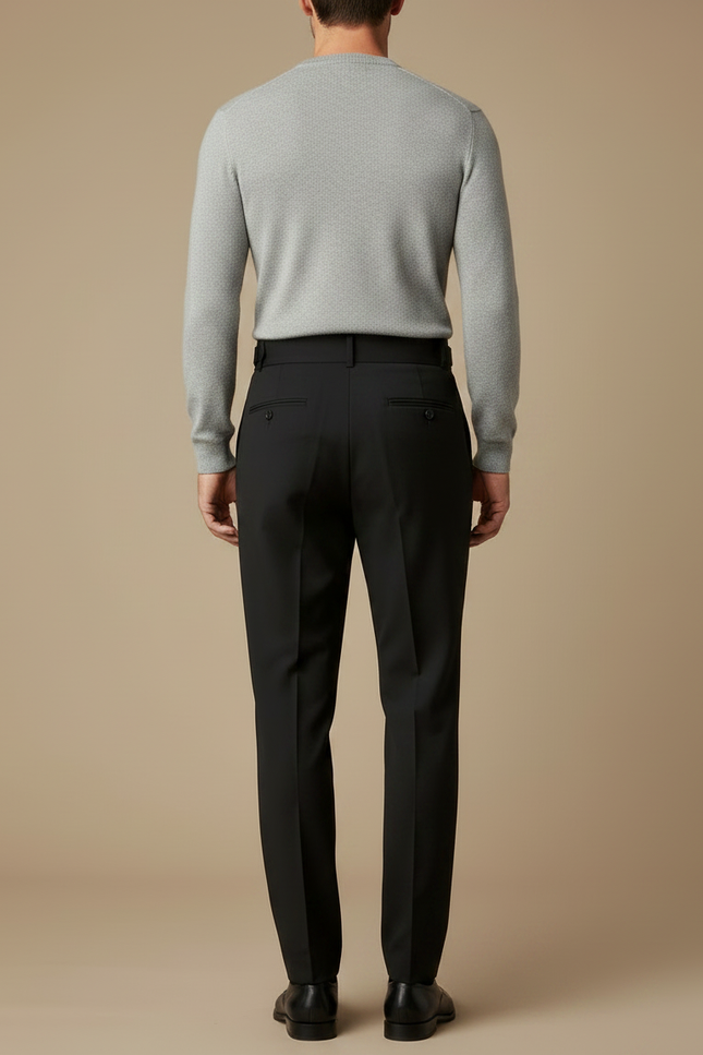 Pantalon À Pince Noir Plissé Élégant Slim Homme - Laine - vue 2