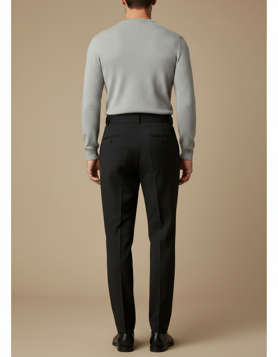 Pantalon À Pince Noir Plissé Élégant Slim Homme - Laine - vue 2