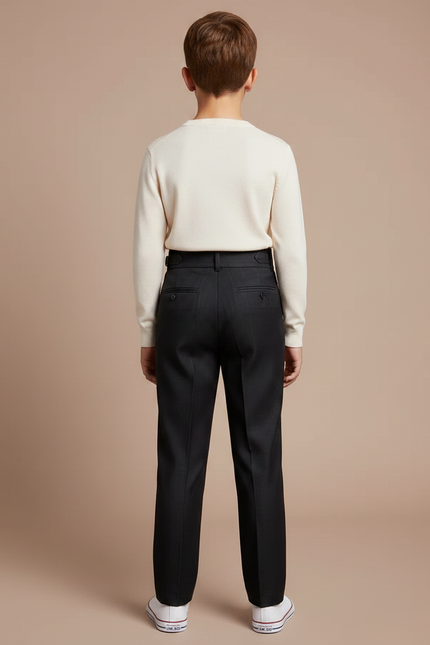 Pantalon À Pince Noir Plissé Droit Élégant Garçon - Gabardine - vue 2