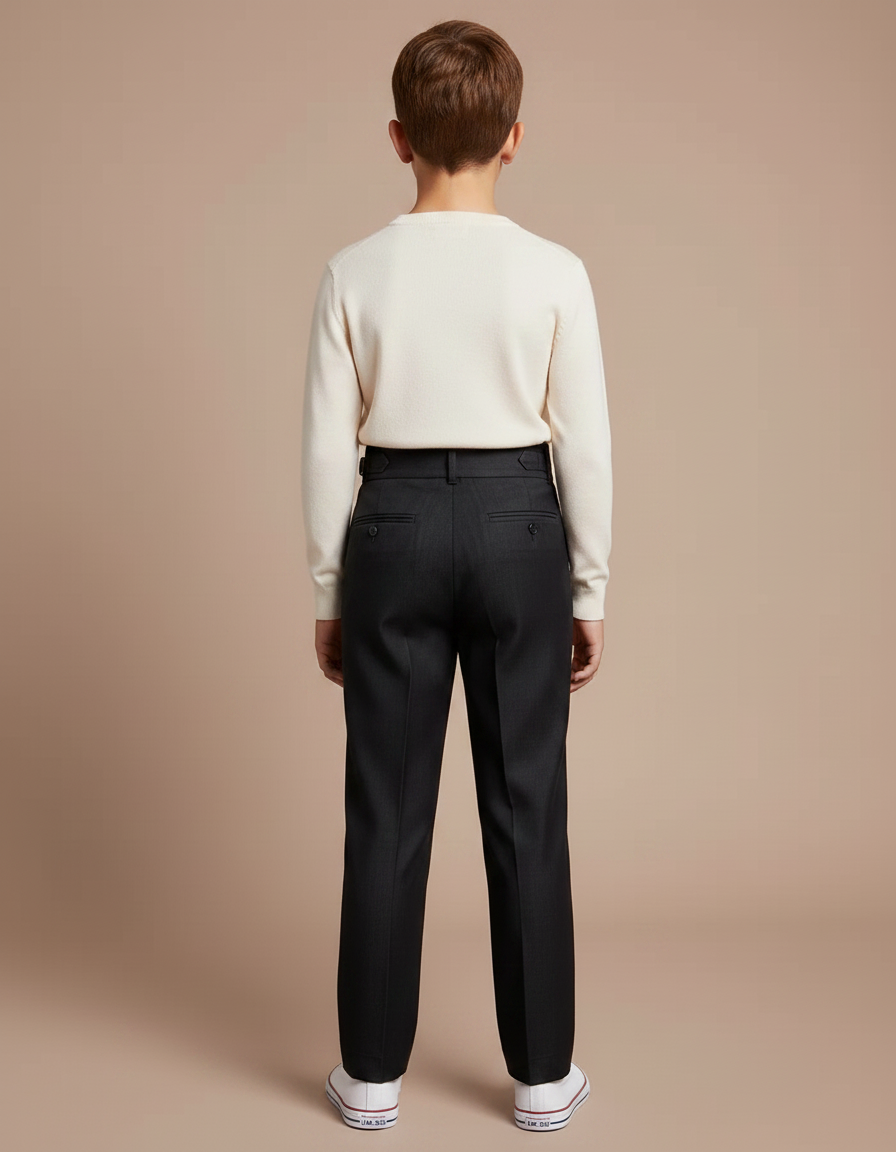 Pantalon À Pince Noir Plissé Droit Élégant Garçon - Gabardine - vue 2