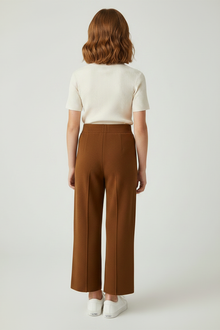 Pantalon À Pince Marron Tricoté Large Décontracté Fille - Maille - vue 2