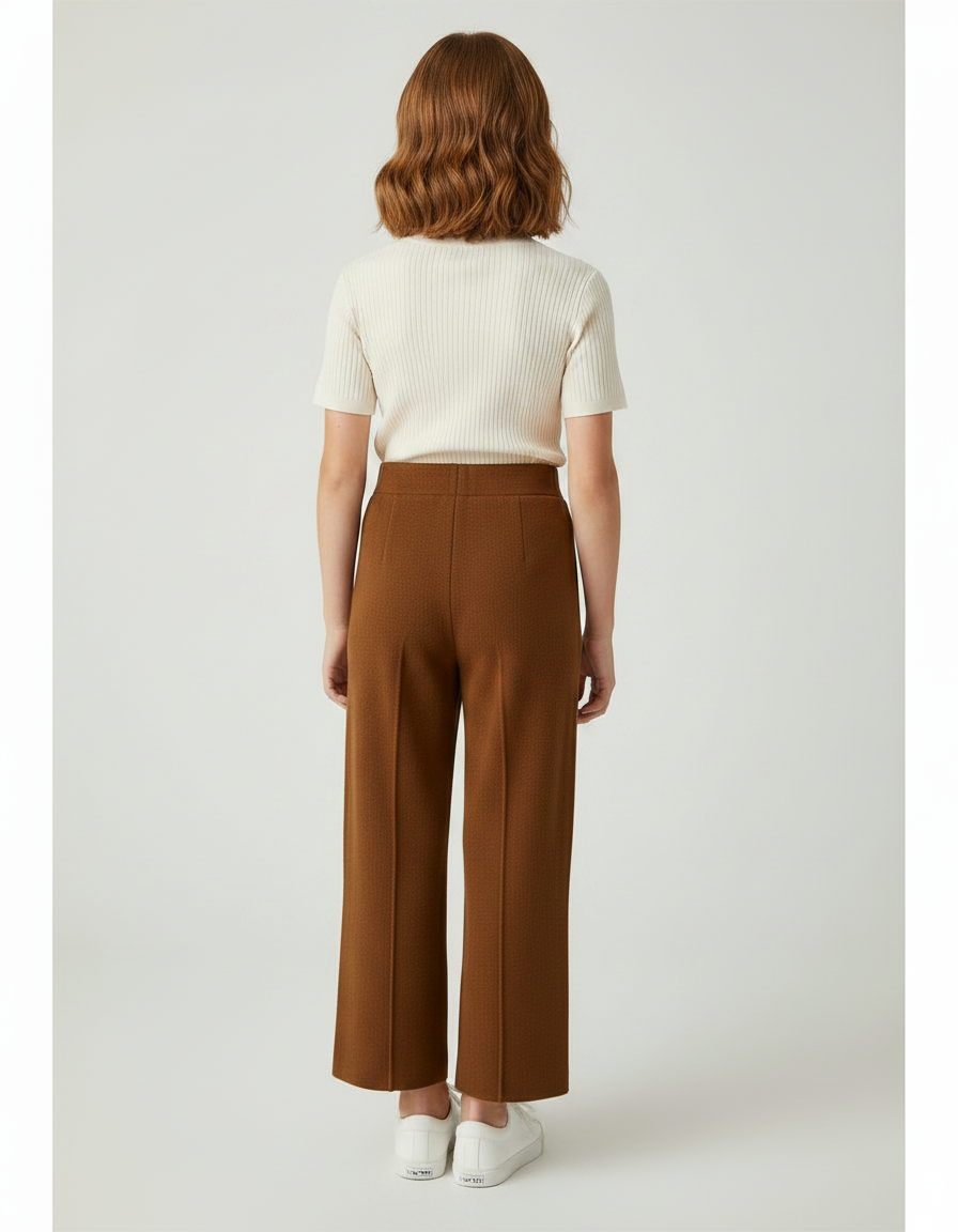 Pantalon À Pince Marron Tricoté Large Décontracté Fille - Maille - vue 2