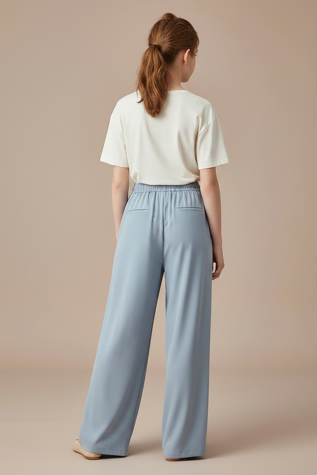 Pantalon À Pince Bleu Ciel Ample Fluide Cordon - Polyester - vue 2