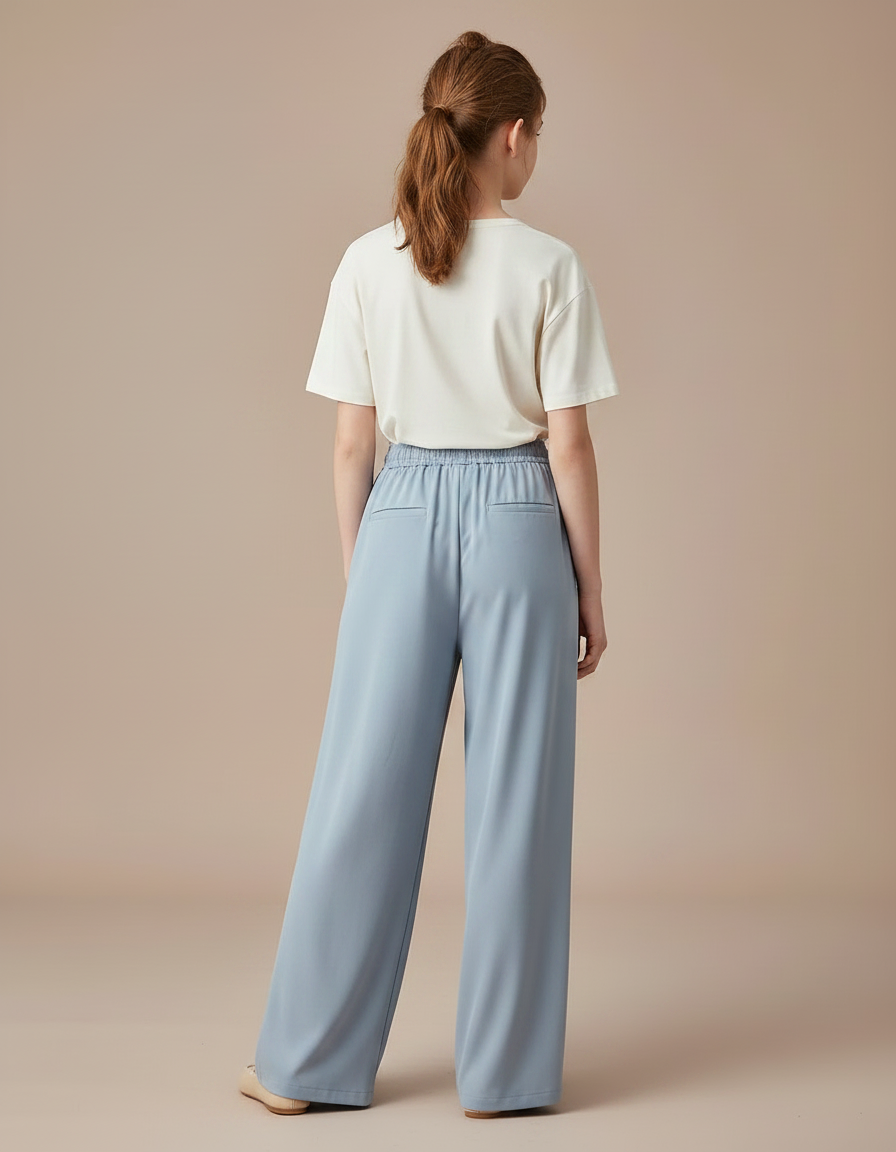 Pantalon À Pince Bleu Ciel Ample Fluide Cordon - Polyester - vue 2
