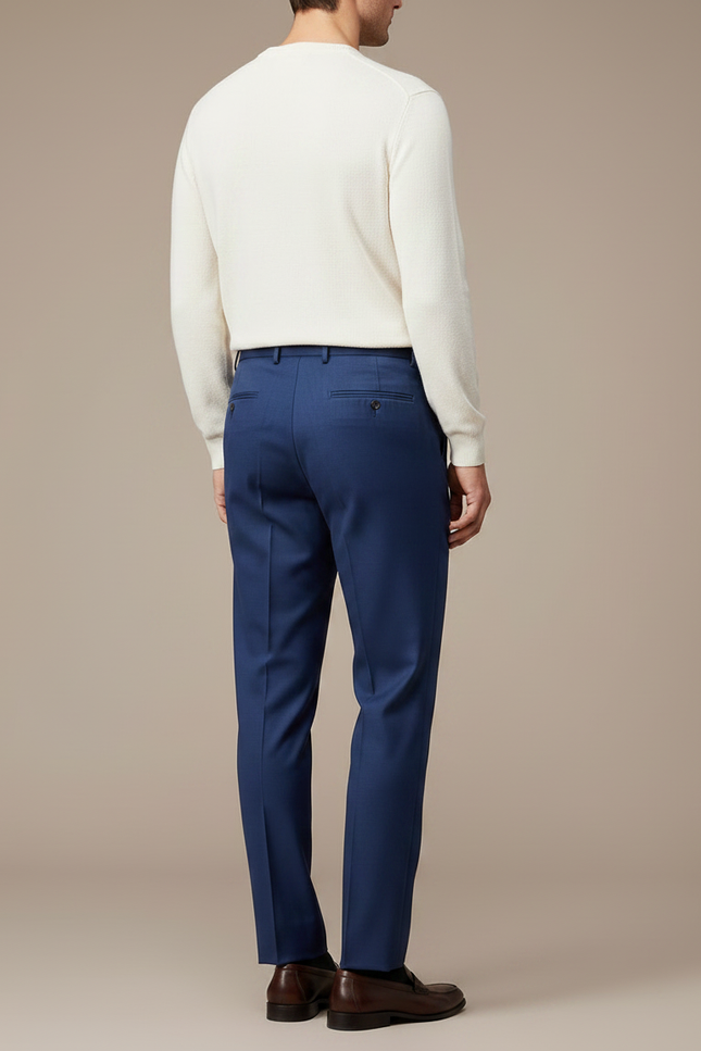 Pantalon À Pince Bleu Marine Plissé Droit Élégant Homme - Laine - vue 2