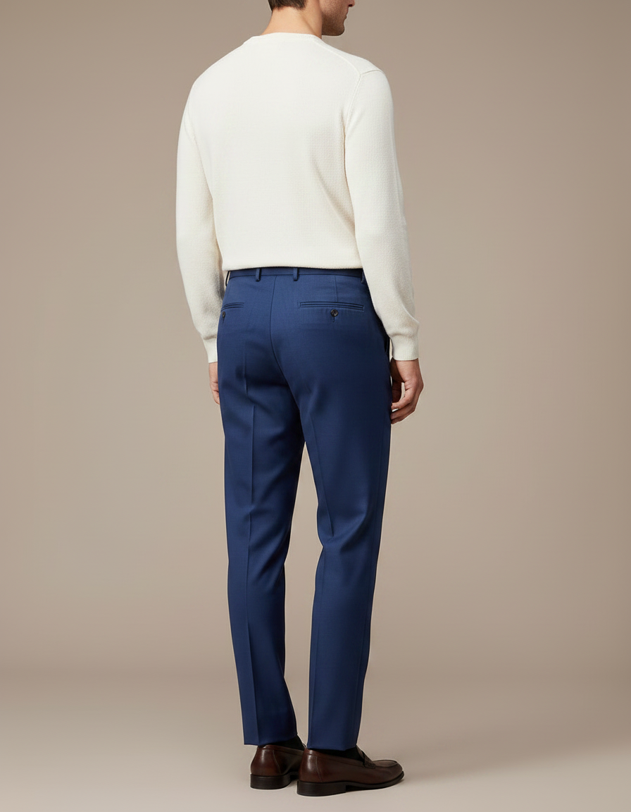 Pantalon À Pince Bleu Marine Plissé Droit Élégant Homme - Laine - vue 2