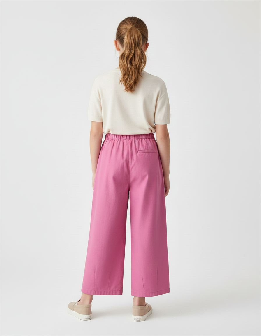 Pantalon À Pince Rose Ample Droit Fille Coton - vue 2