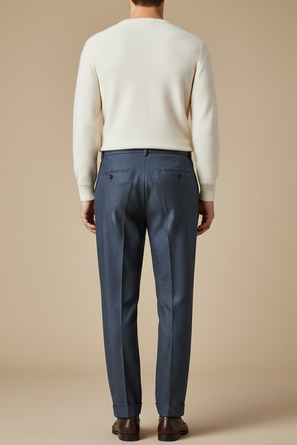 Pantalon À Pince Bleu Marine Plissé Élégant Motif - Laine - vue 2