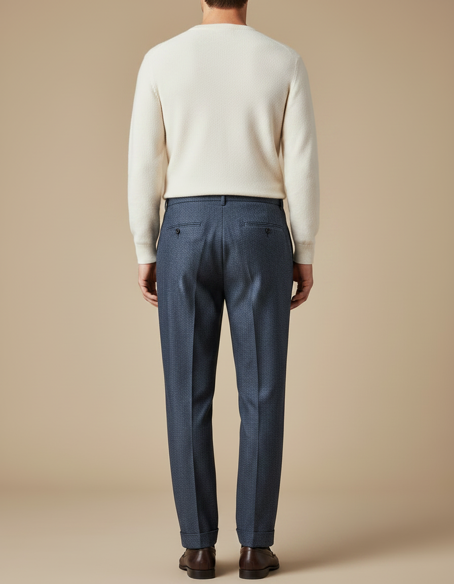 Pantalon À Pince Bleu Marine Plissé Élégant Motif - Laine - vue 2