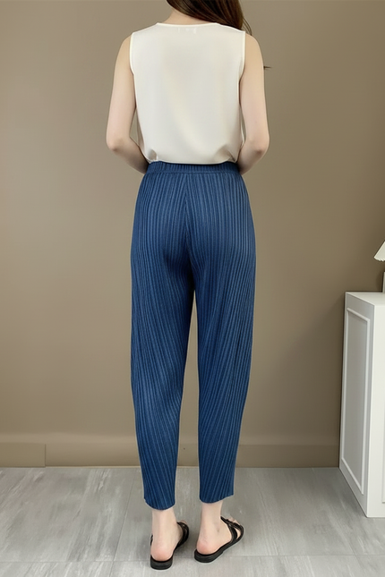 Pantalon À Pince Bleu Plissé Ample Décontracté Femme - Polyester - vue 2