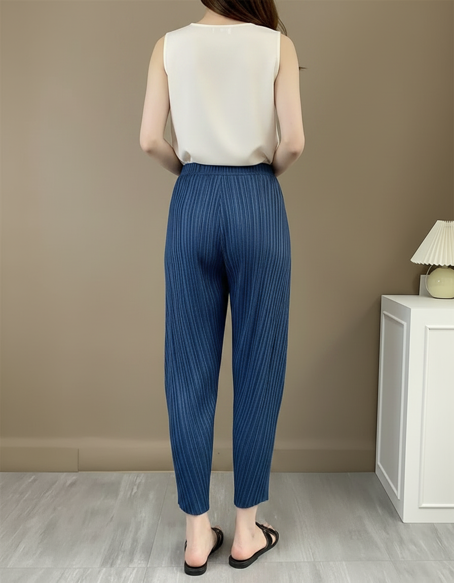 Pantalon À Pince Bleu Plissé Ample Décontracté Femme - Polyester - vue 2