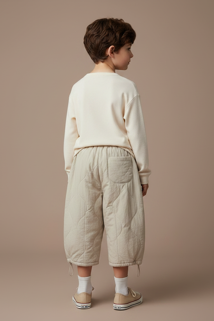 Pantalon À Pince Matelassé Beige Ample Décontracté Enfant - Molleton - vue 2