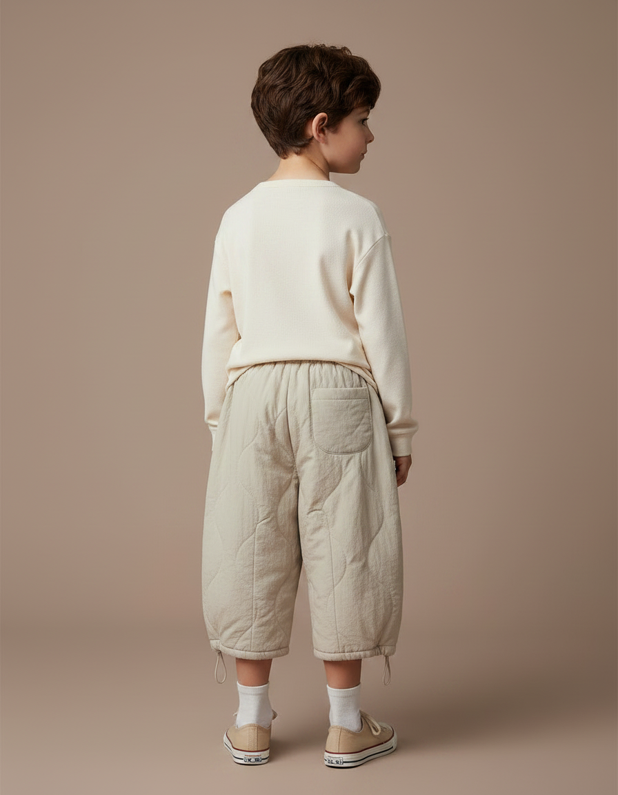 Pantalon À Pince Matelassé Beige Ample Décontracté Enfant - Molleton - vue 2