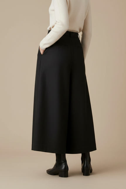 Pantalon À Pince Noir Ample Plissé Épaisse Élégant - Laine - vue 2