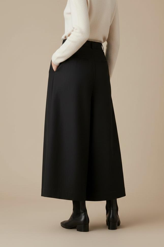 Pantalon À Pince Noir Ample Plissé Épaisse Élégant - Laine - vue 2