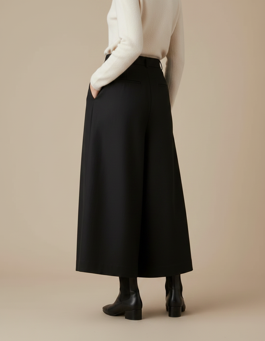 Pantalon À Pince Noir Ample Plissé Épaisse Élégant - Laine - vue 2