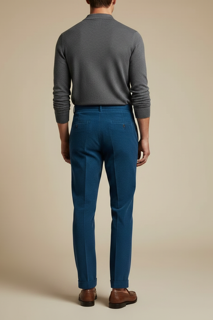 Pantalon À Pince Bleu Côtelé Plissé Homme Élégant - Cordé - vue 2