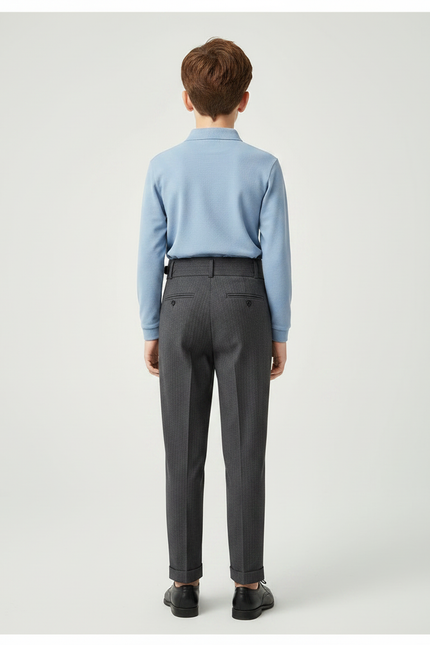 Pantalon À Pince Gris Foncé Élégant Slim Enfant - Gabardine - vue 2
