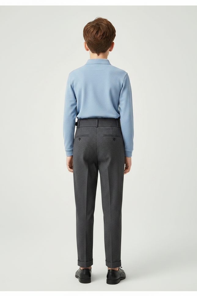 Pantalon À Pince Gris Foncé Élégant Slim Enfant - Gabardine - vue 2