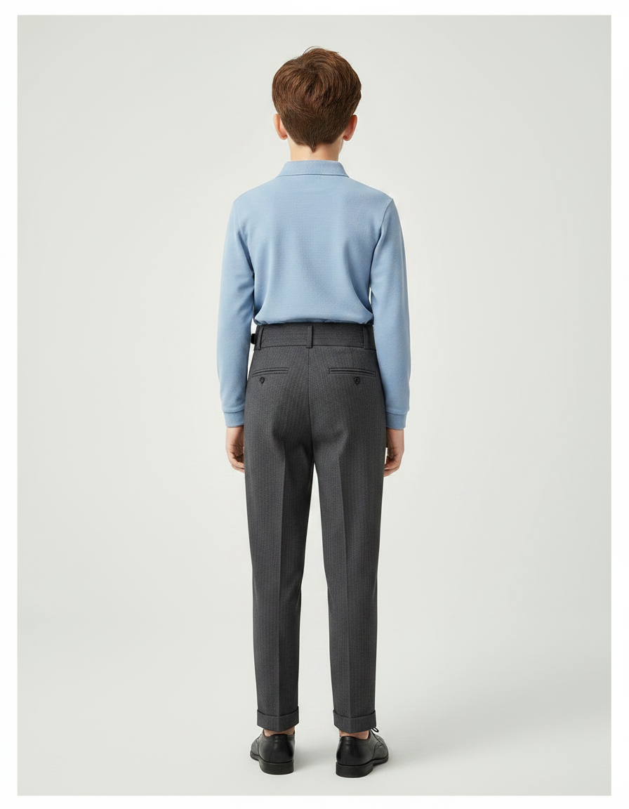 Pantalon À Pince Gris Foncé Élégant Slim Enfant - Gabardine - vue 2