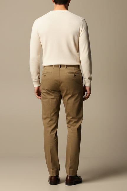 Pantalon À Pince Kaki Coton Plissé Droit Décontracté Homme - vue 2