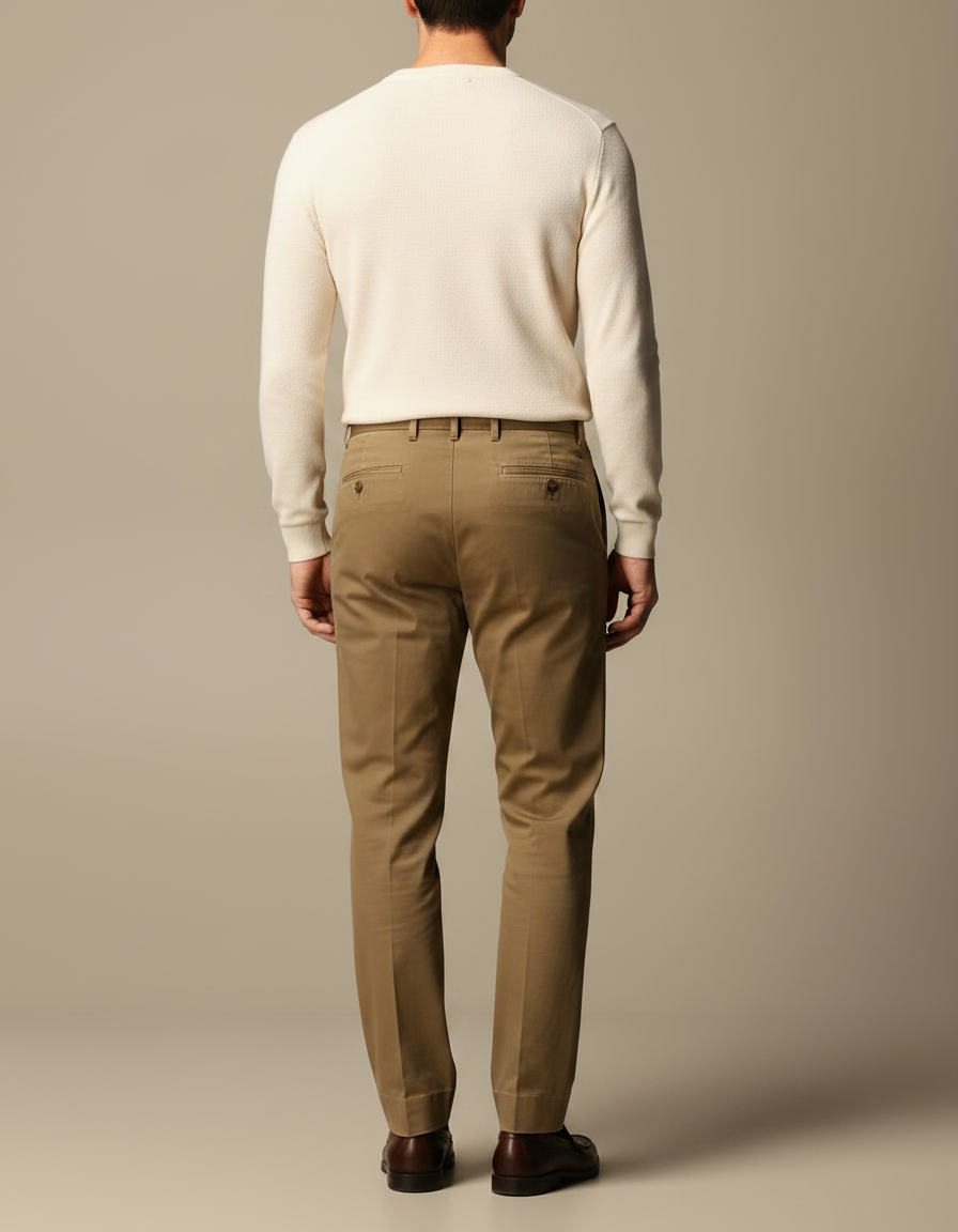 Pantalon À Pince Kaki Coton Plissé Droit Décontracté Homme - vue 2